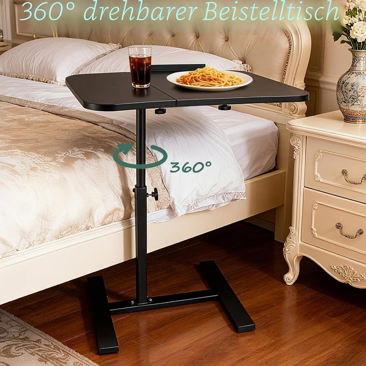 YYW Verstellbarer Nachttisch mit Rollen, geteilte Oberseite, neigbar, Nachttisch mit Tablett, Rollti