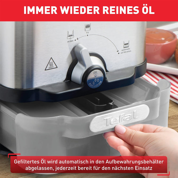 Tefal FR7016 Oleoclean Compact Elektrische Fritteuse | 2 L Öl-Kapazität | automatische Ölfiltration