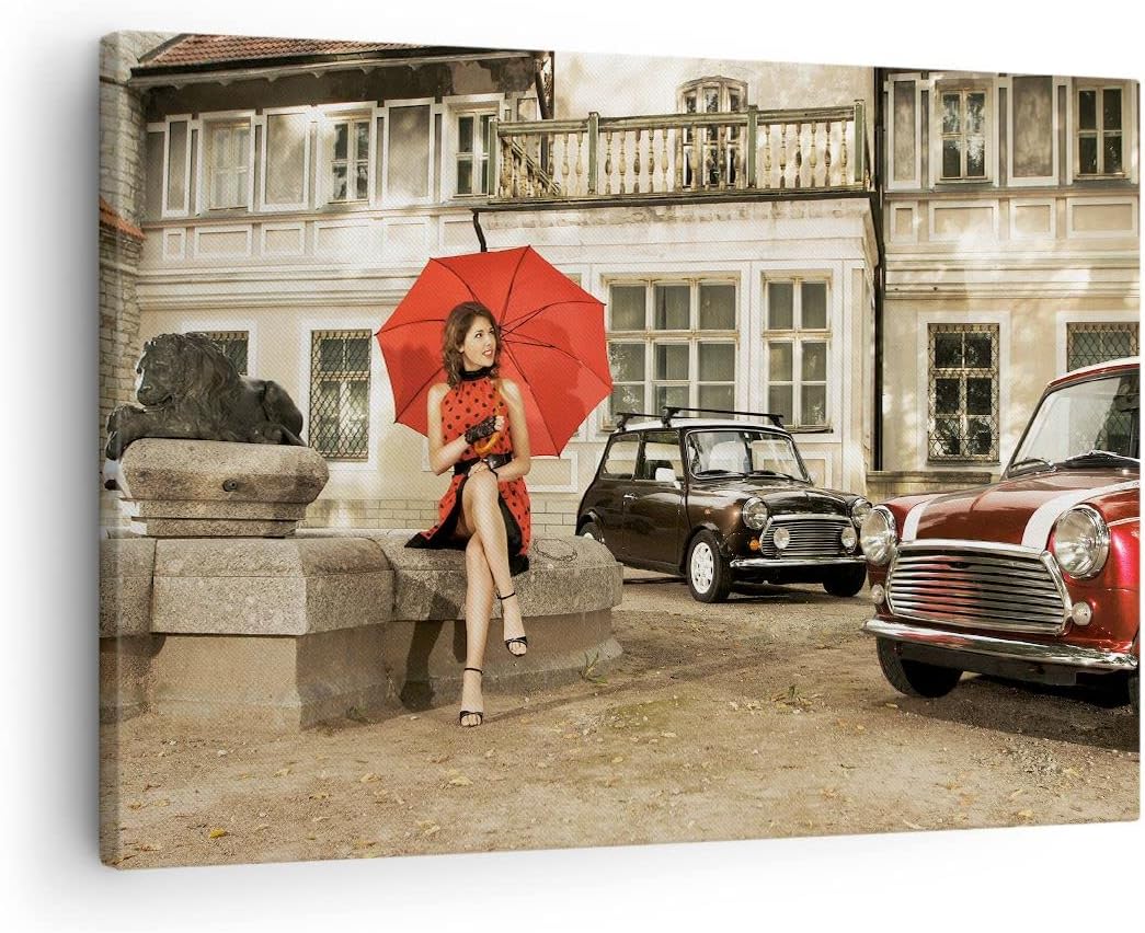 Bilder auf Leinwand Attraktiv Frau Spaziergang Regenschirm Leinwandbild 70x50cm Wandbilder Dekoratio