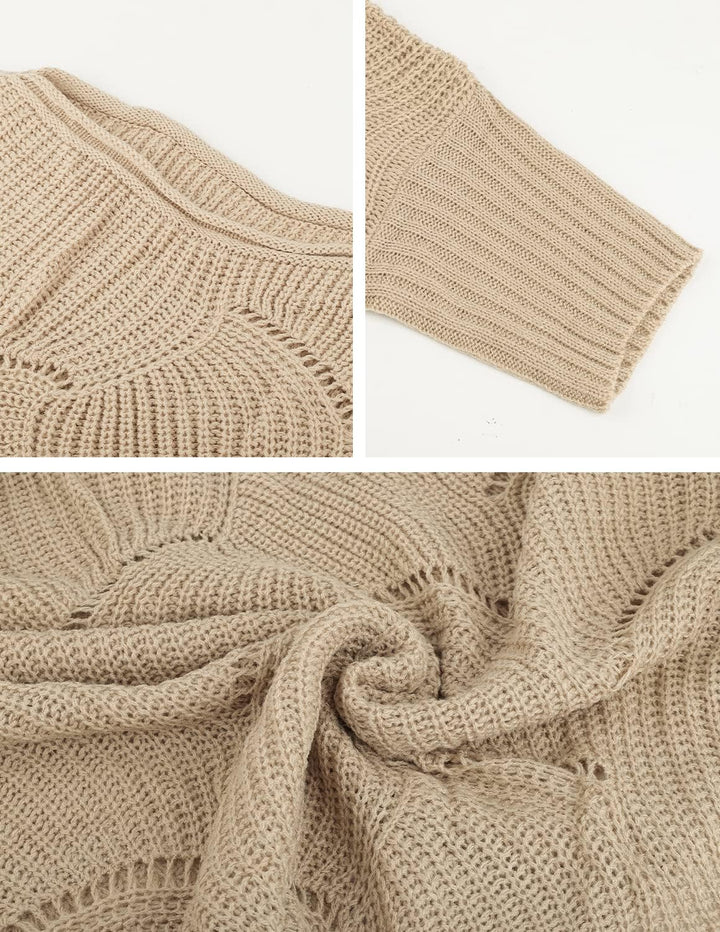 QUNERY Strickpullover Damen Winterpullover Knitted Rundhals Lose Pulli Damen Oversize Fledermausärme