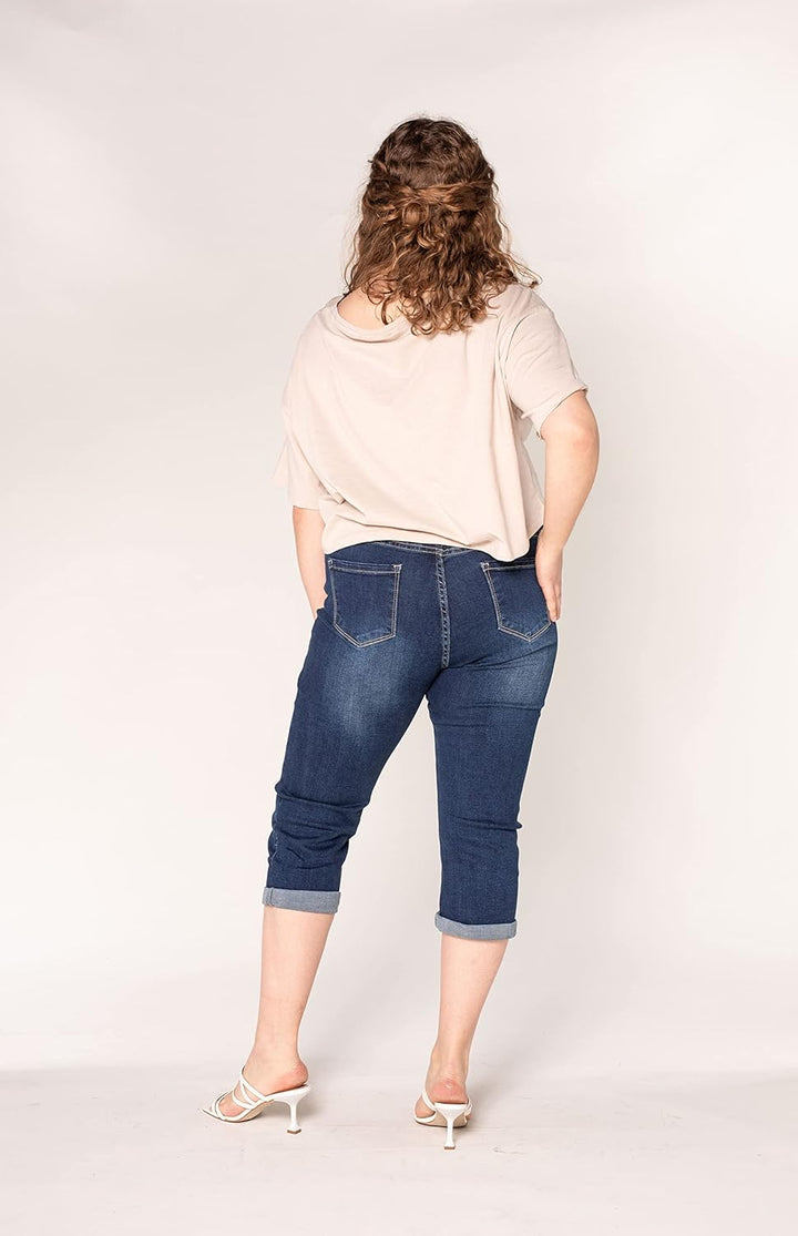 Nina Carter P200 Damen Capri Jeanshosen Grosse Grössen HIGH Waist Jeans Sommer Hose Used-Look 44 Gro