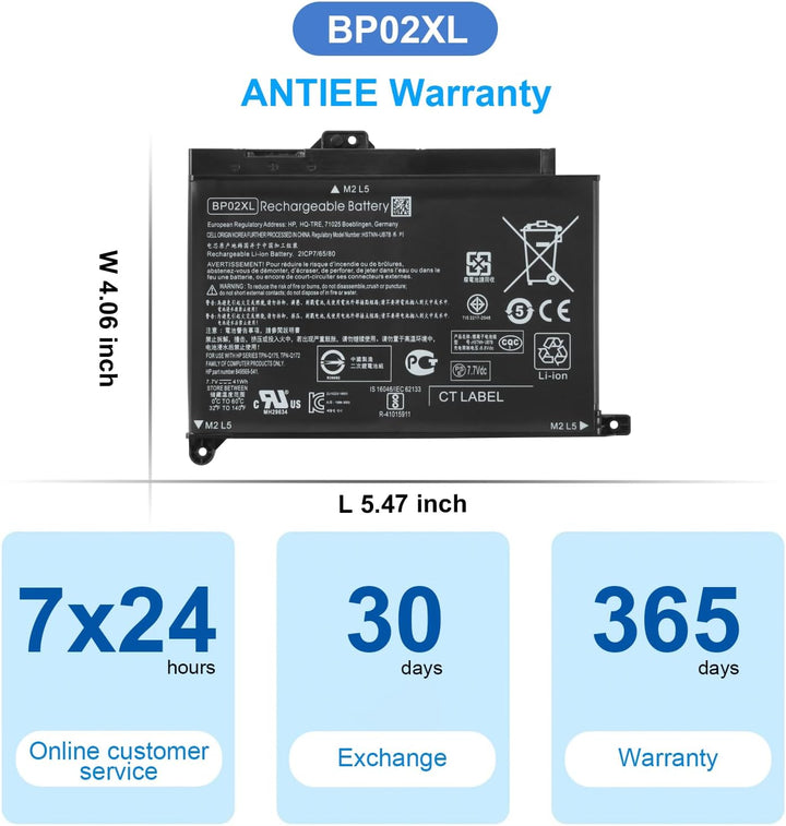 ANTIEE BP02XL 849909-850 Akku für HP Pavilion Notebook PC 15 15-AU000 15-AU010WM 15-AU018WM 15-AU020