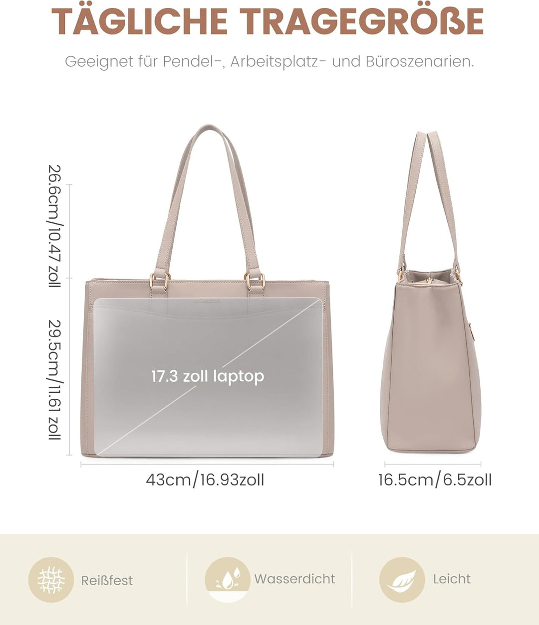 LOVEVOOK Grosse Laptoptasche Damen 17 Zoll, Leicht Aktentasche Arbeitstasche Handtasche, Elegant Lap