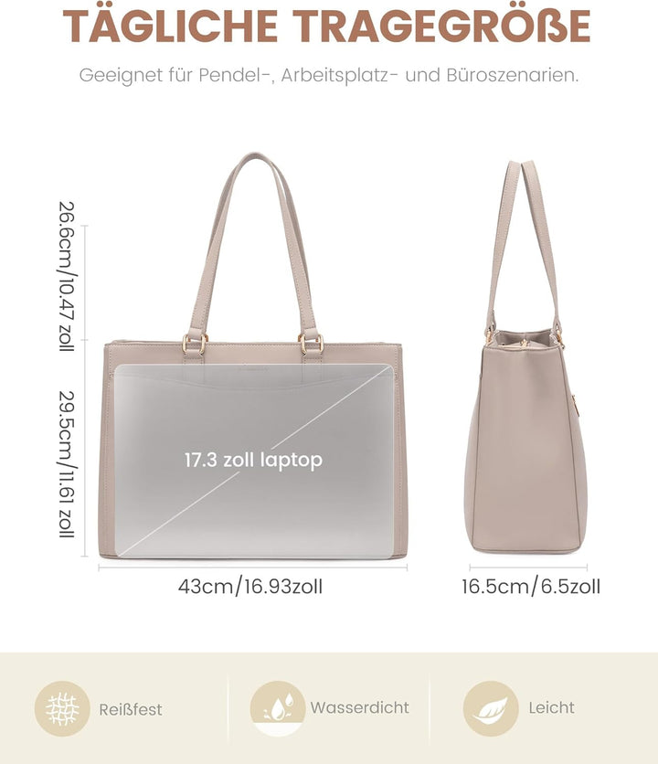 LOVEVOOK Grosse Laptoptasche Damen 17 Zoll, Leicht Aktentasche Arbeitstasche Handtasche, Elegant Lap