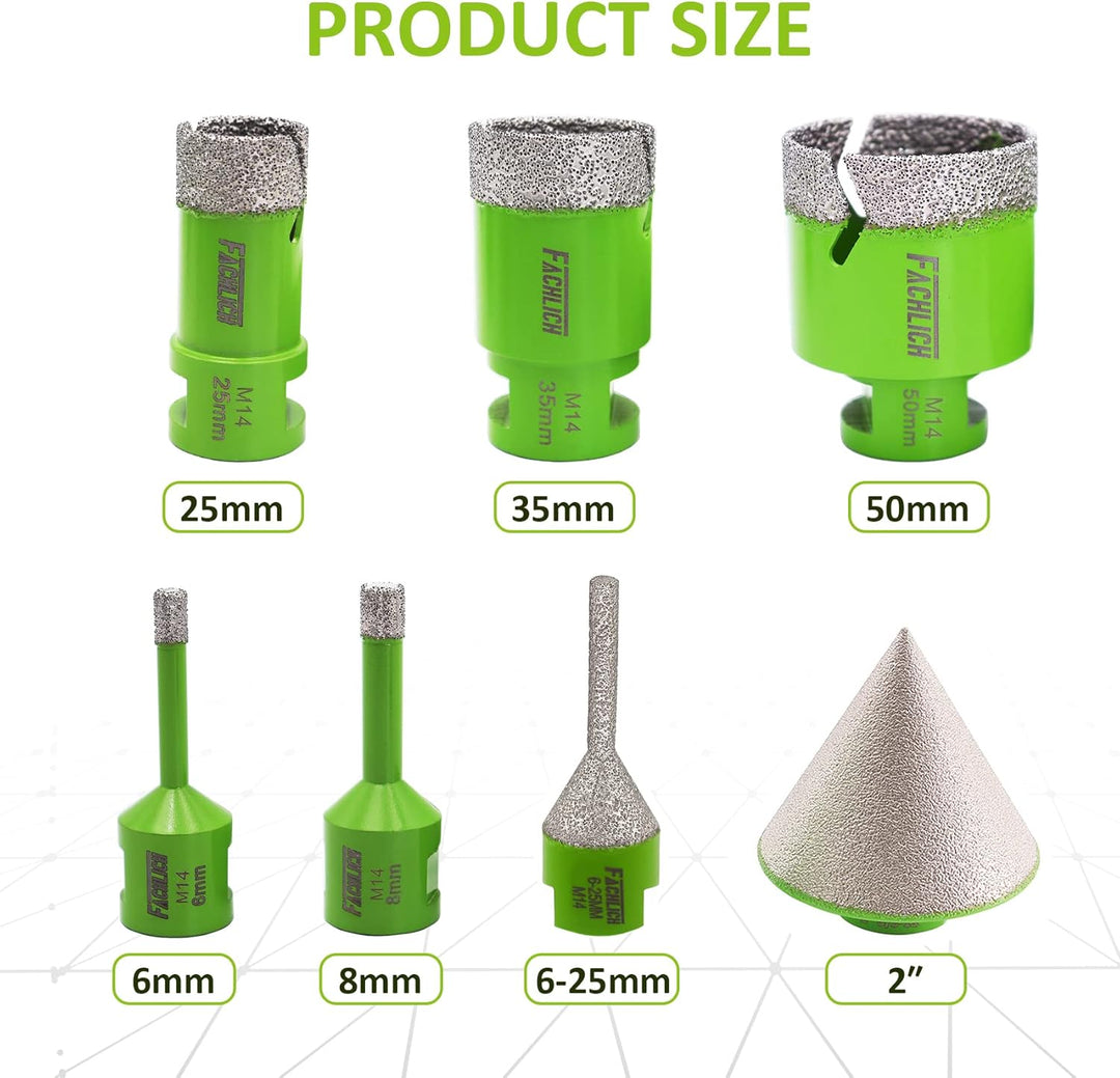 Diamant Fliesenbohrer Set 6/8/25/35/50mm+6-25mm 7 Stücke mit 50mm Fingerfräser ein Adapter für Porze