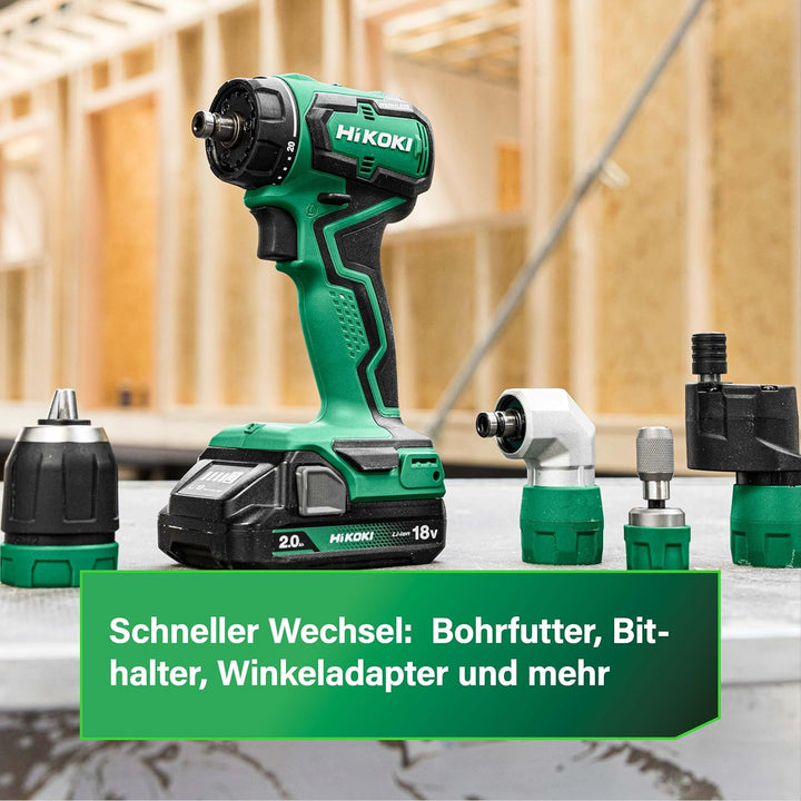 HIKOKI Akku Bohrschrauber, Quick DS18DDQ (18V, 2x2,0 Ah Li-ion Akku, Max. Festdrehmoment (hart): 55