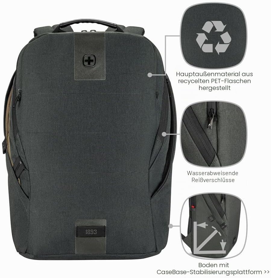 WENGER MX ECO Light Laptop-Rucksack mit Tabletfach, Notebook bis 16 Zoll, Tablet bis 10 Zoll, Organi
