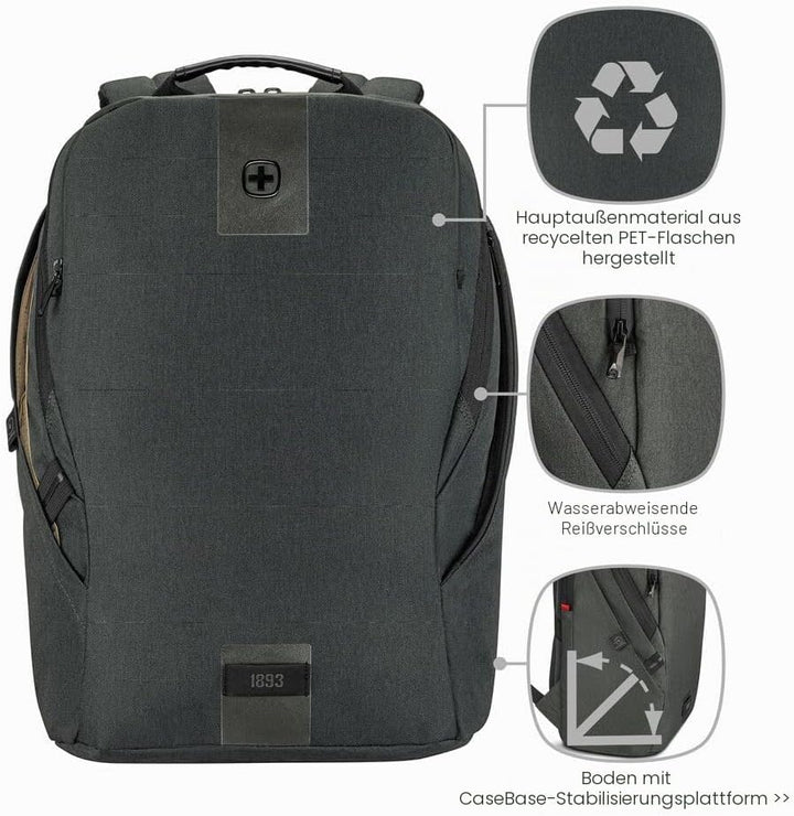 WENGER MX ECO Light Laptop-Rucksack mit Tabletfach, Notebook bis 16 Zoll, Tablet bis 10 Zoll, Organi