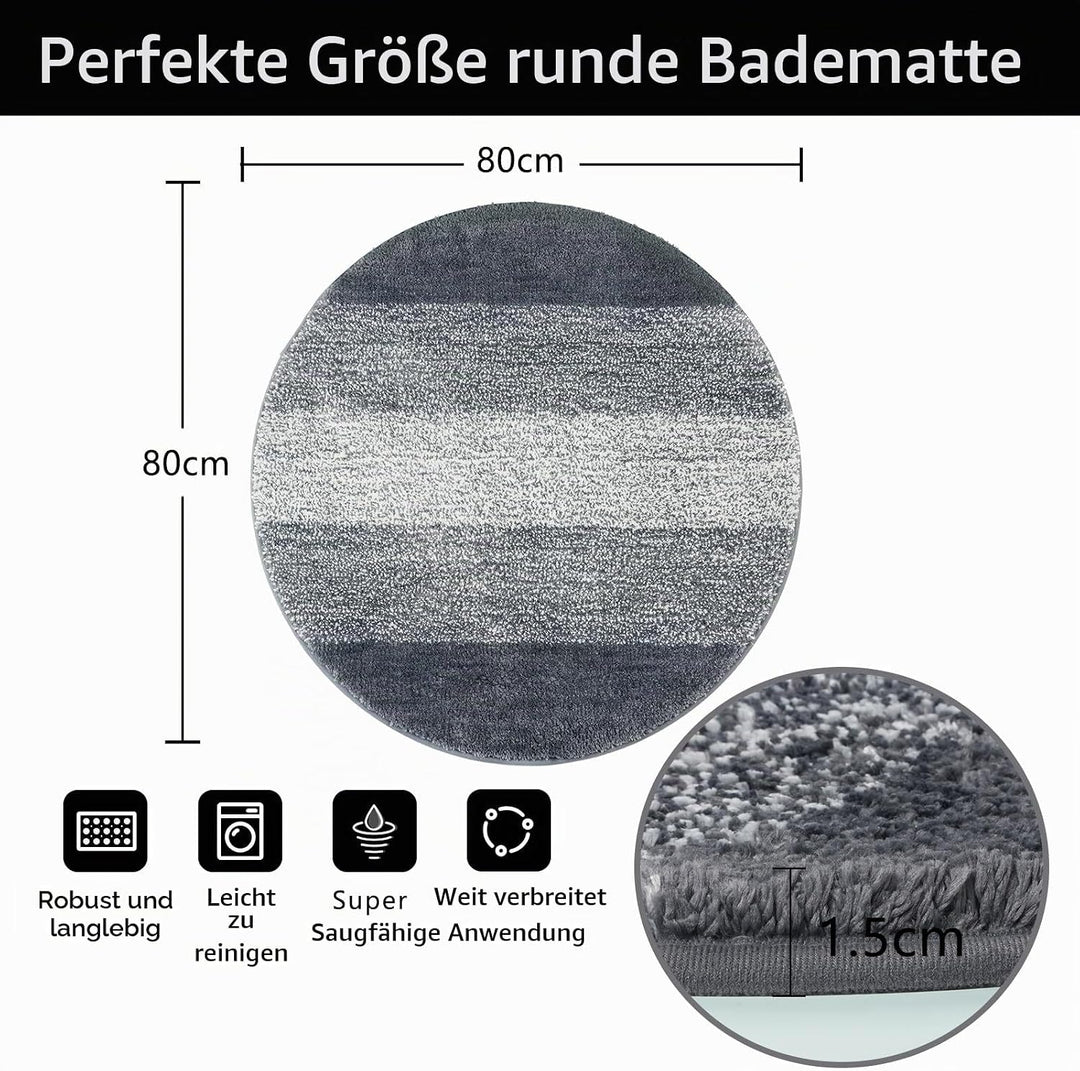 Famibay Badteppich Rund 80cm Badezimmerteppich rutschfest Badematte Absorbierend Waschbar Weich Badv