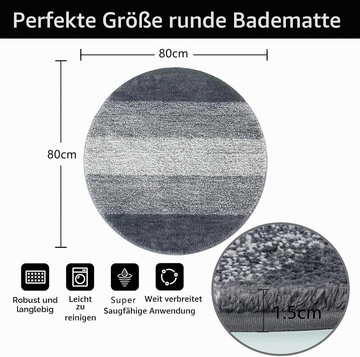 Famibay Badteppich Rund 80cm Badezimmerteppich rutschfest Badematte Absorbierend Waschbar Weich Badv