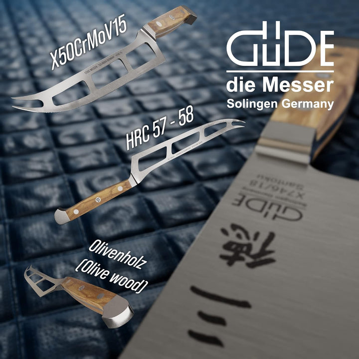 GÜDE Solingen - Weichkäsemesser Käsemesser geschmiedet, 15 cm, Olivenholz, ALPHA OLIVE, Doppelkropf,