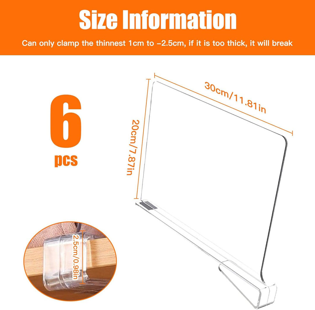 6 Pcs Transparente Acryl Regaltrenner, Multifunktionaler Kleiderschrank Organizer Trenner, Ohne Bohr