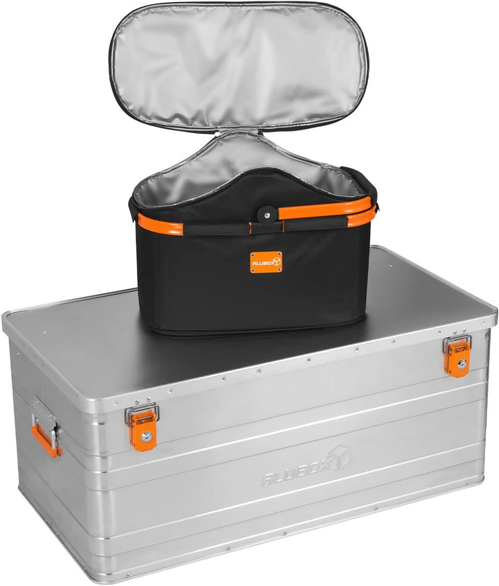 ALUBOX B140 Alukiste 140 Liter Aluminium Transportbox Promo inkl. alubox Kühlkorb schwarz