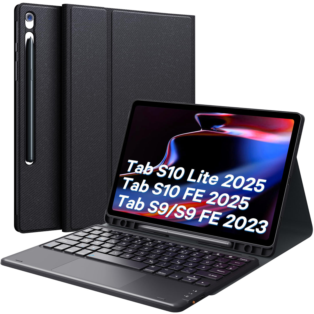 Earto Samsung Galaxy Tab Tastatur für S9 11"/S9 FE 10.9”, Smart Touchpad, Tab S9 Hülle mit S-Pen-Hal