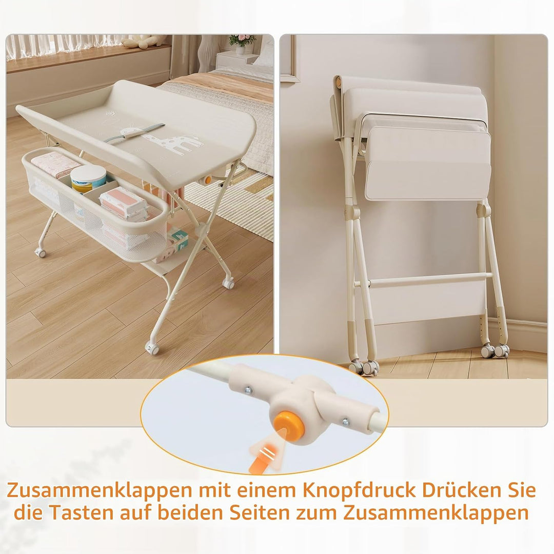 OHMG Wickeltisch für Babys,tragbarer klappbarer Wickeltisch mit Rollen,Mobile wickeltisch klappbar,w