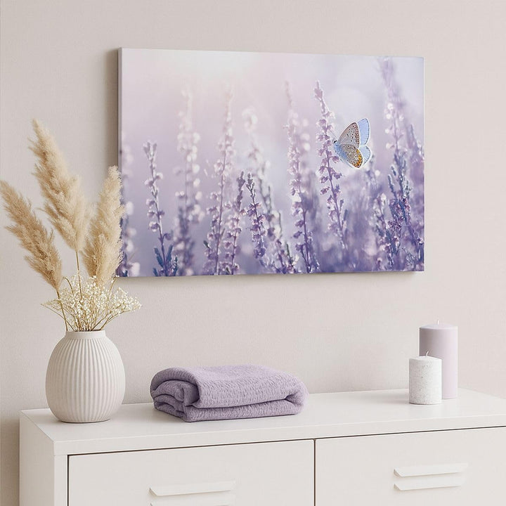 Bilder auf Leinwand 100x70cm Leinwandbild Schmetterling Wiese Blume Gross Wanddeko Bild Schlafzimmer