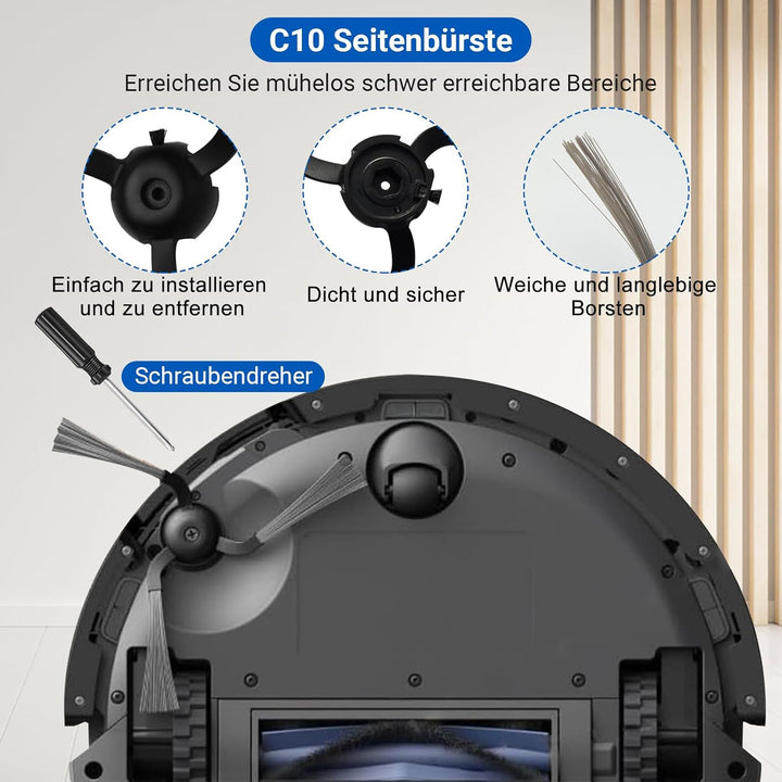 26 Stück Zubehör für Eufy C10 Saugroboter, Ersatzteil Set | 2 Hauptbürsten, 4 Filter, 6 Seitenbürste