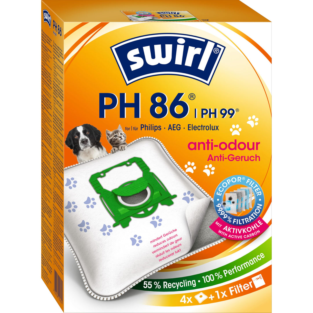 Swirl PH 86 EcoPor Anti-Geruch Staubsaugerbeutel (4 Beutel), reissfeste Staubbeutel für einige AEG,
