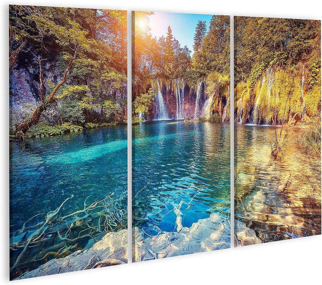 islandburner Bild auf Leinwand Majestätischer Blick Auf Türkisfarbenes Wasser Und Sonnige Strahlen I