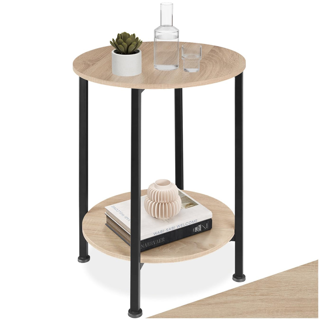 tectake Beistelltisch rund aus Holz und Metall, Industrie-Design, Couchtisch mit 2 Ablagen, für Wohn