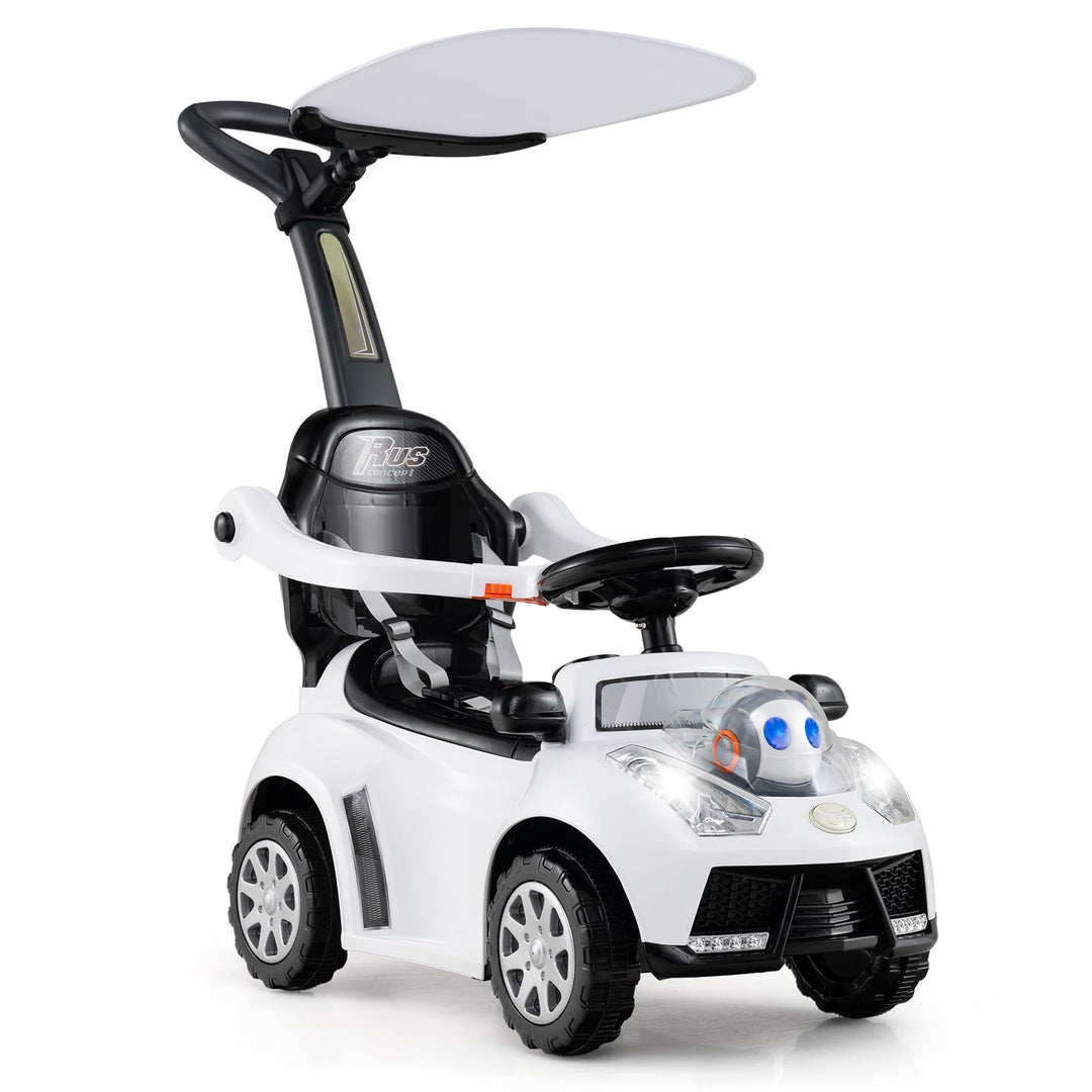 DREAMADE Kinder Rutschauto, 3 in 1 Schiebeauto mit abnehmbarem Verdeck, Sicherheitsgurt & Stauraum,