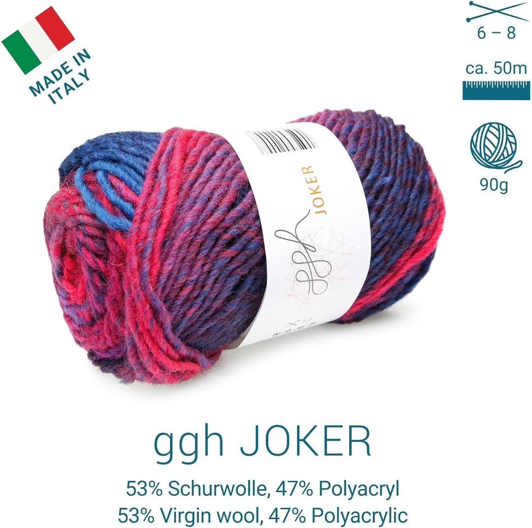 ggh Joker Box - 6 Knäuel - Schurwolle Mischung mit Farbverlauf - Wolle zum Stricken oder Häkeln Farb