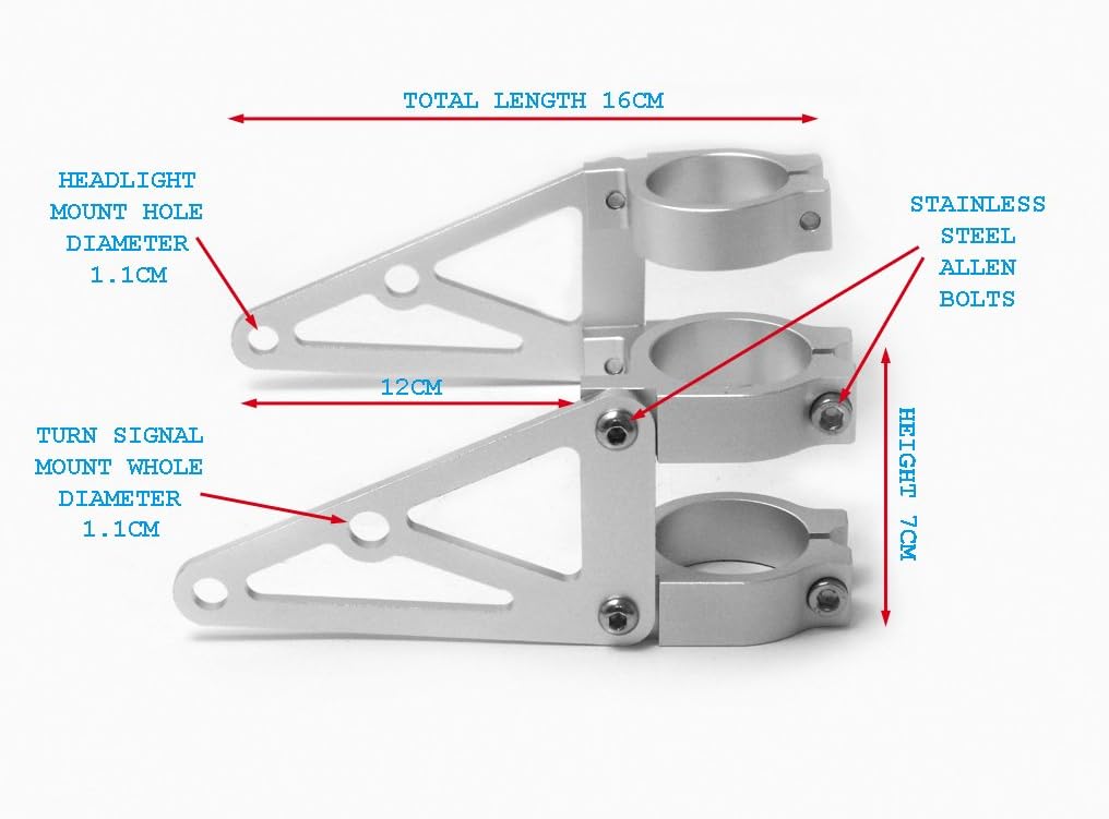 Paar 46-47mm Motorrad Scheinwerfer-Halter - Gabel Montiert - CNC Alu Gebürstet Hochwertig