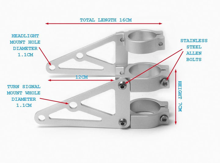 Paar 46-47mm Motorrad Scheinwerfer-Halter - Gabel Montiert - CNC Alu Gebürstet Hochwertig