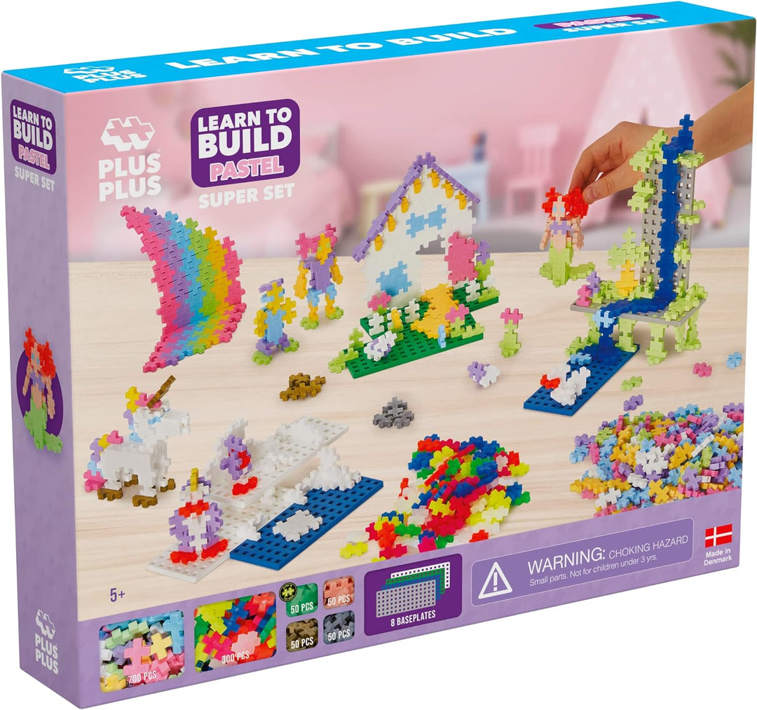 Plus-Plus Geniales Konstruktionsspielzeug, Learn to Build Super Pastell Bausteine-Set, 1200 Teile