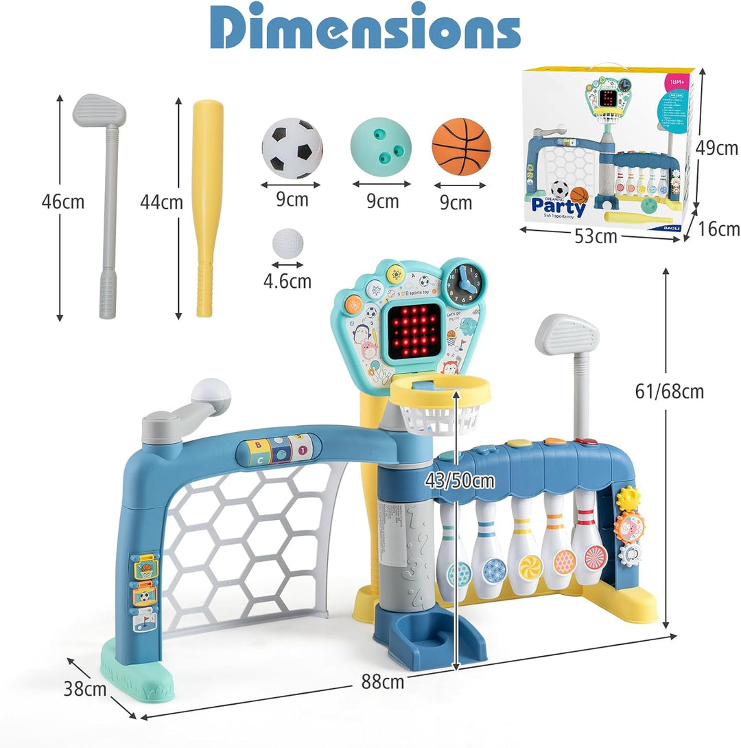 HOMASIS 5 in 1 Kinder Basketballkorb Set mit Licht &amp; Sound, multifunktional Basketballständer mit Fu
