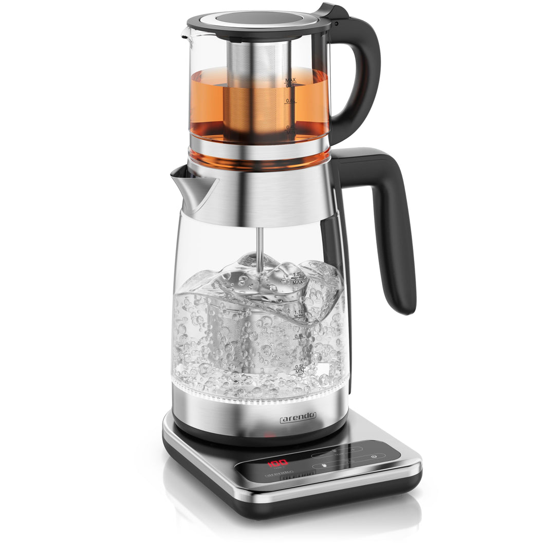 Arendo - Glas Wasserkocher mit Temperatureinstellung 1,8 Liter - Edelstahl Teekocher 0,8 Liter mit S