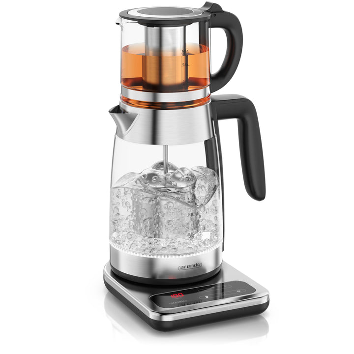 Arendo - Glas Wasserkocher mit Temperatureinstellung 1,8 Liter - Edelstahl Teekocher 0,8 Liter mit S
