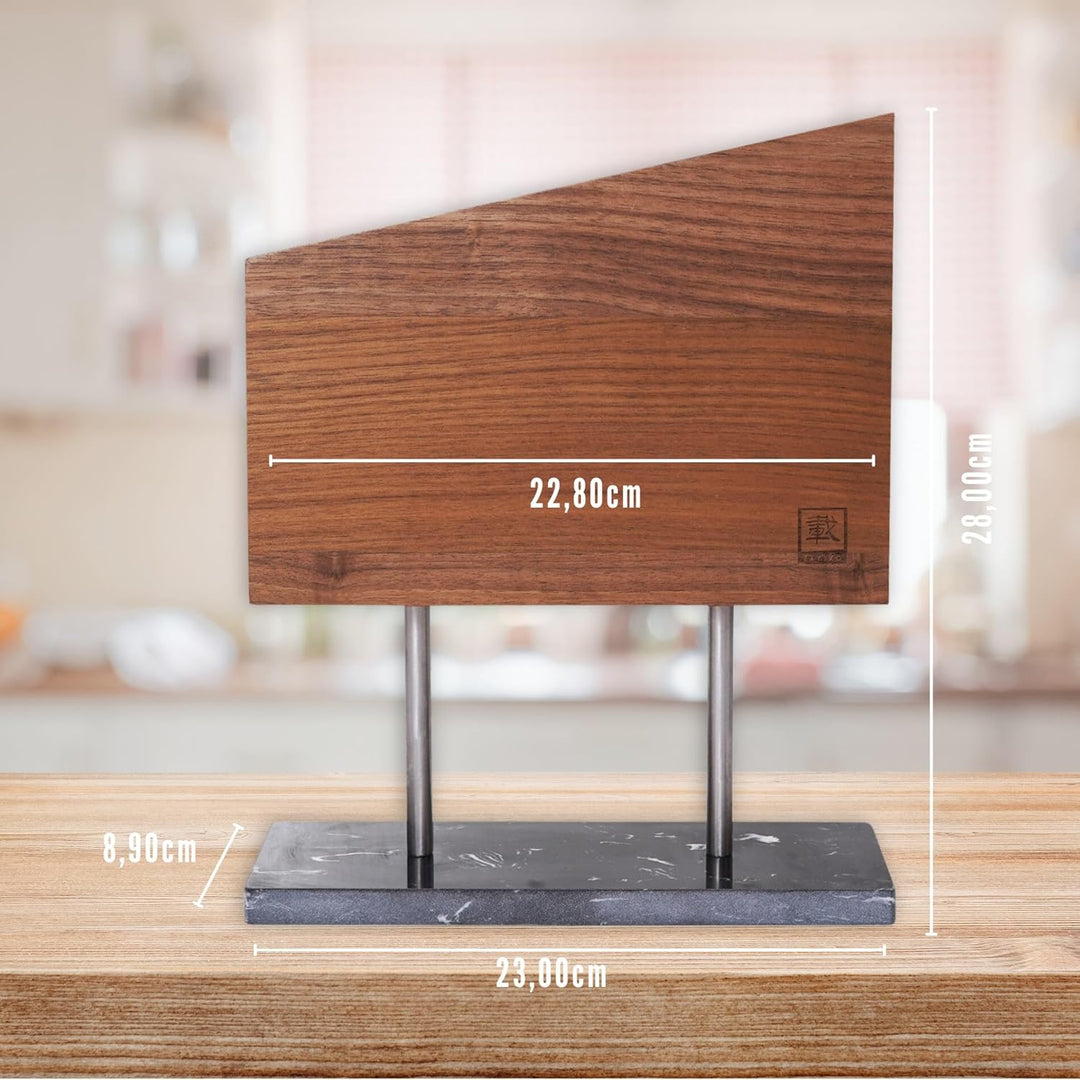 zayiko Doppelseitiger Magnetischer Messerblock aus Nussbaumholz mit Steinsockel I Stilvoller Messerh