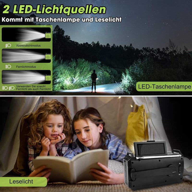 MILFECH 8000mAh Solar Radio, Kurbelradio Tragbar AM/FM Dynamo Wetter Notfallradio, LED Taschenlampe