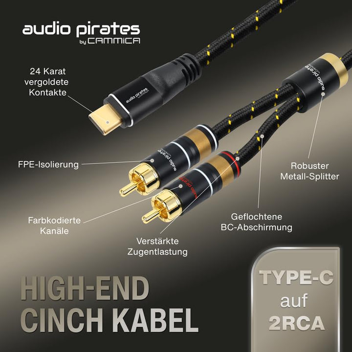 audio pirates by cammica USB-C auf 2x RCA Clinch Stecker, RCA-Kabel, Audio-Kabel | High-End Audiokab
