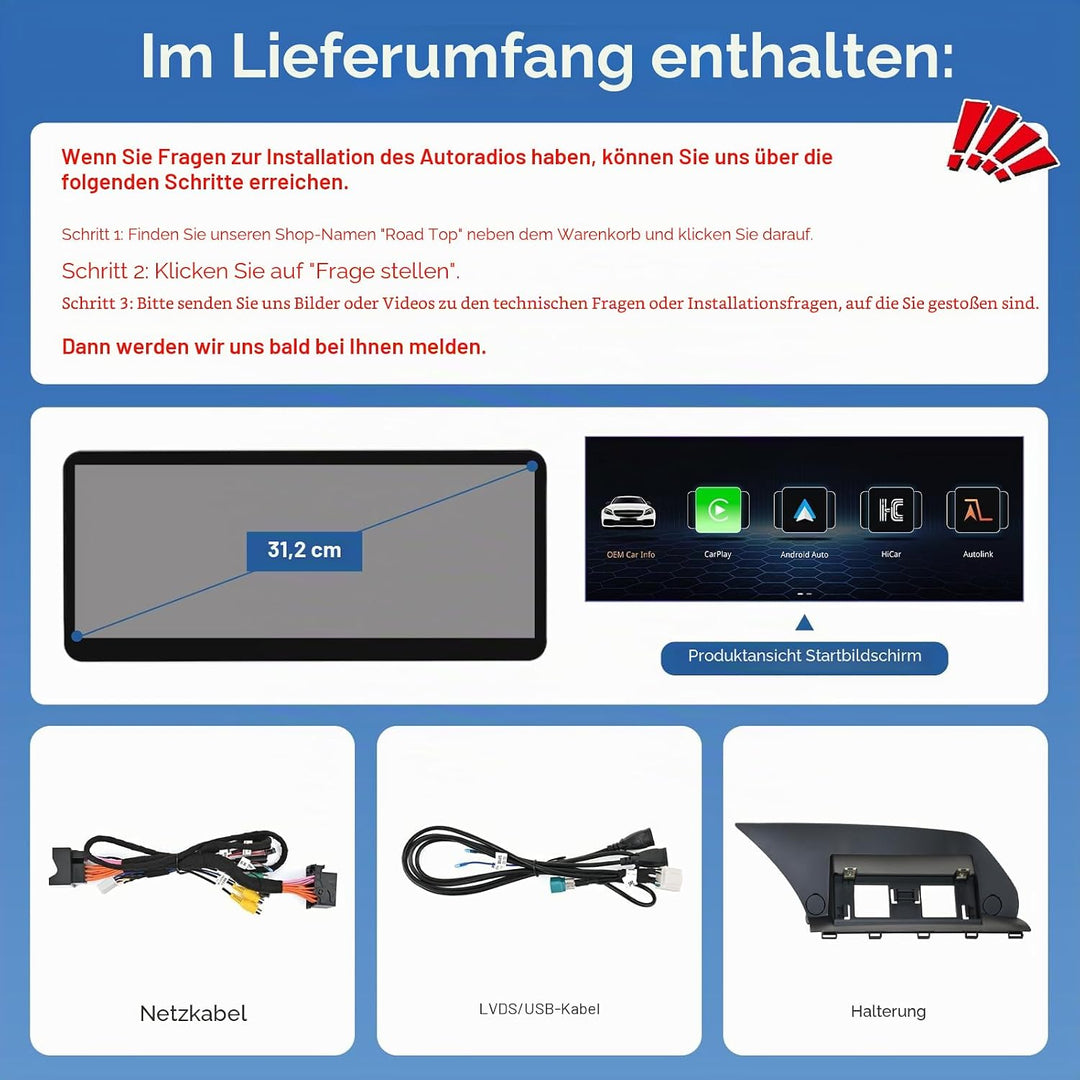 Road Top 12,3 Zoll Autoradio CarPlay für Mercedes Benz GLK Klasse X204 | mit NTG 4.5/4.7 System 2013