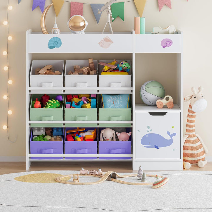 [en.casa] Kinderregal Søndreland Bücherregal für Kinder mit 9 Aufbewahrungsboxen Obere Ablage Spielz