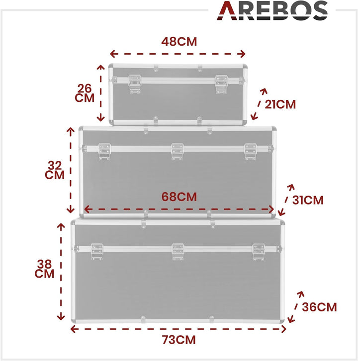 Arebos 3er Set Transportkoffer | Aluminium | 200 L Gesamtvolumen | abschliessbar | inkl. Tragegriffe