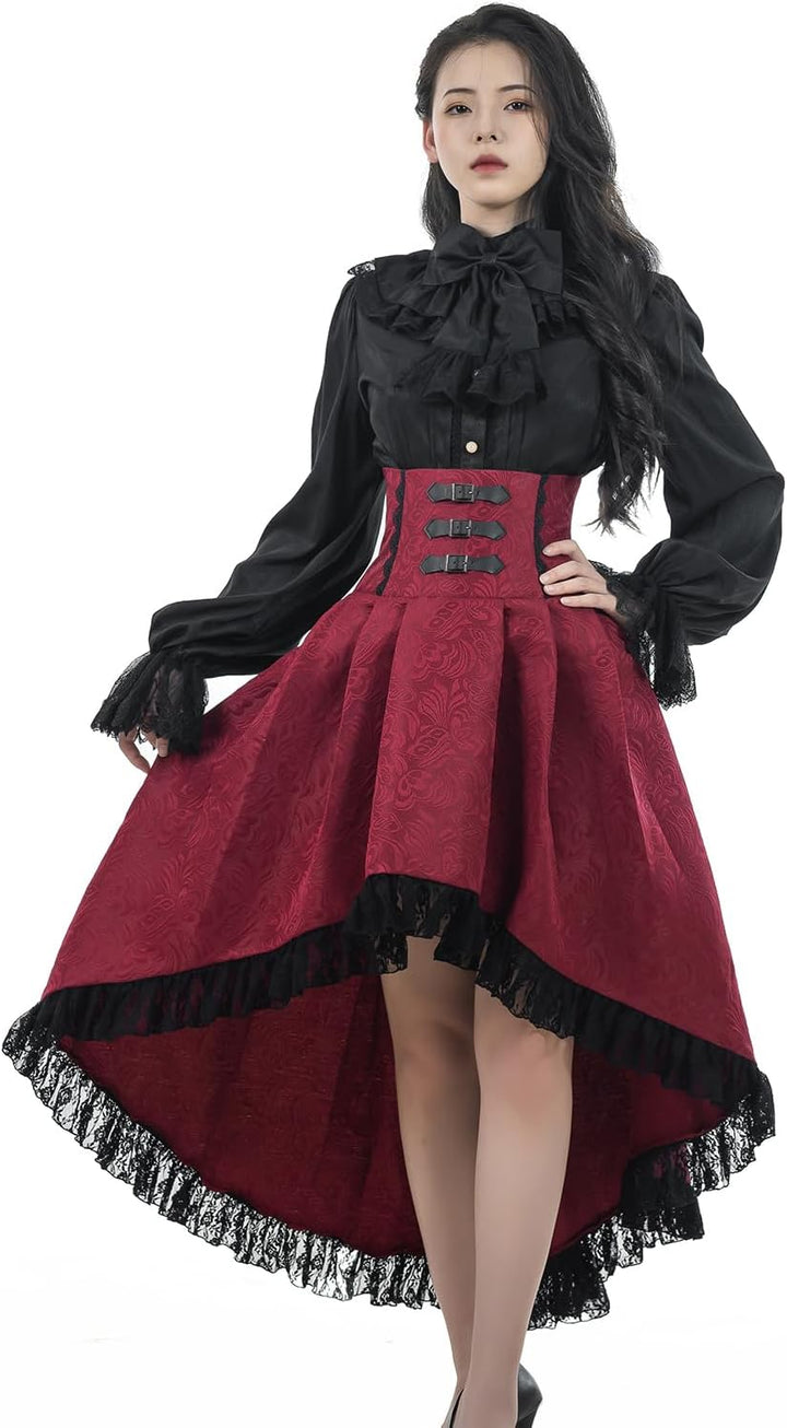 CR ROLECOS Renaissance Rock Langer Rock Rüschensaum viktorianischen Stils A-Linie Mittelalter Tracht