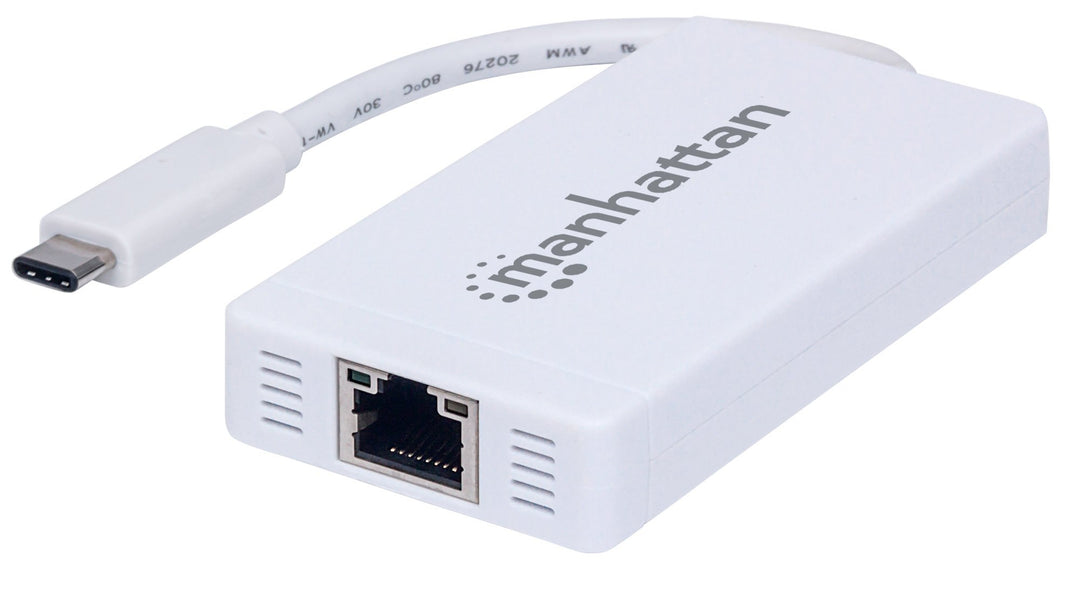 Manhattan 507608 USB Typ C auf 3-Port Hub mit Gigabit-Ethernet-Netzwerkadapter USB-3.1 (G1) weiss US