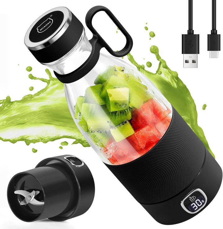 MIAOKE Tragbarer Mixer, 6 Klingen, Entsafterbecher für Saft-Shakes und Smoothies, 350 ml, Mini-Mixer