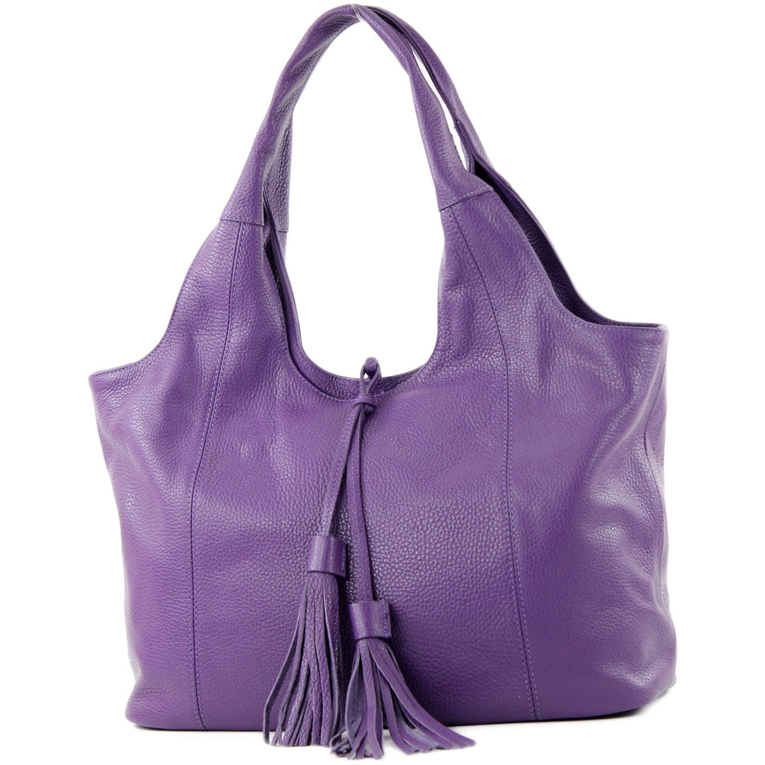 modamoda de - T105 - ital. Schultertasche Gross aus Leder Lila, Lila