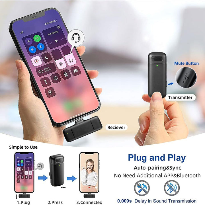2st. Lavalier Mikrofon Wireless für iPhone iPad Android mit 400mAh Ladekoffer, Plug&Play Handy Mikro