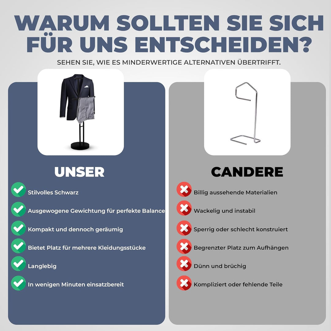 Herrendiener mit Kleiderbügel, Hosenbügel und Ablage, Stilvoller Kleiderständer, für Schlafzimmer,Dr