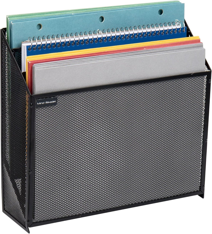 Mind Reader Vertical File Storage, Desktop Organizer, Wall Mount, Office, Metal Mesh, 12.5" L x 3.75