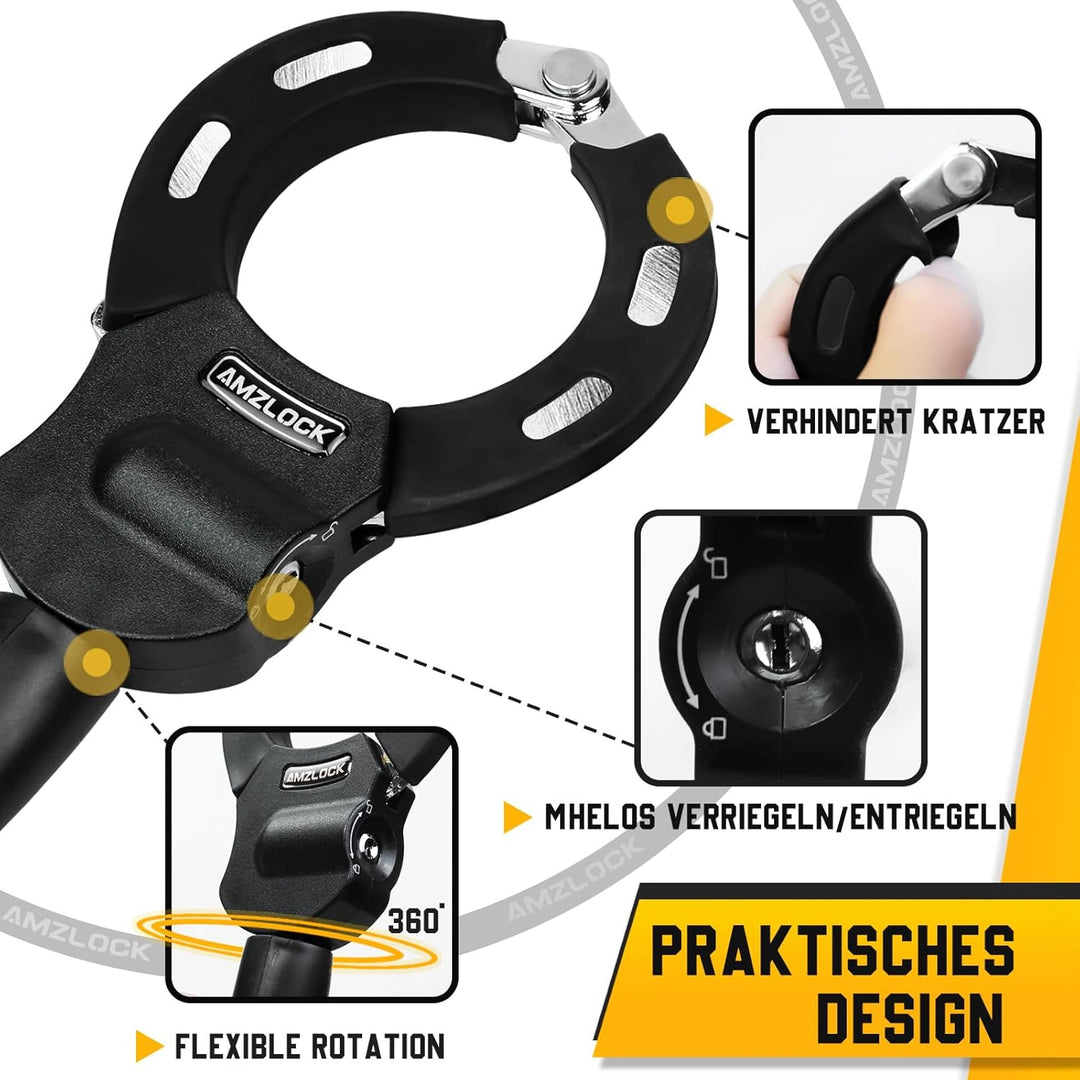AMZLOCK E Scooter Schloss mit Tasche | 8mm Dicke Kettenschloss | Handschellenschloss für E Scooter |
