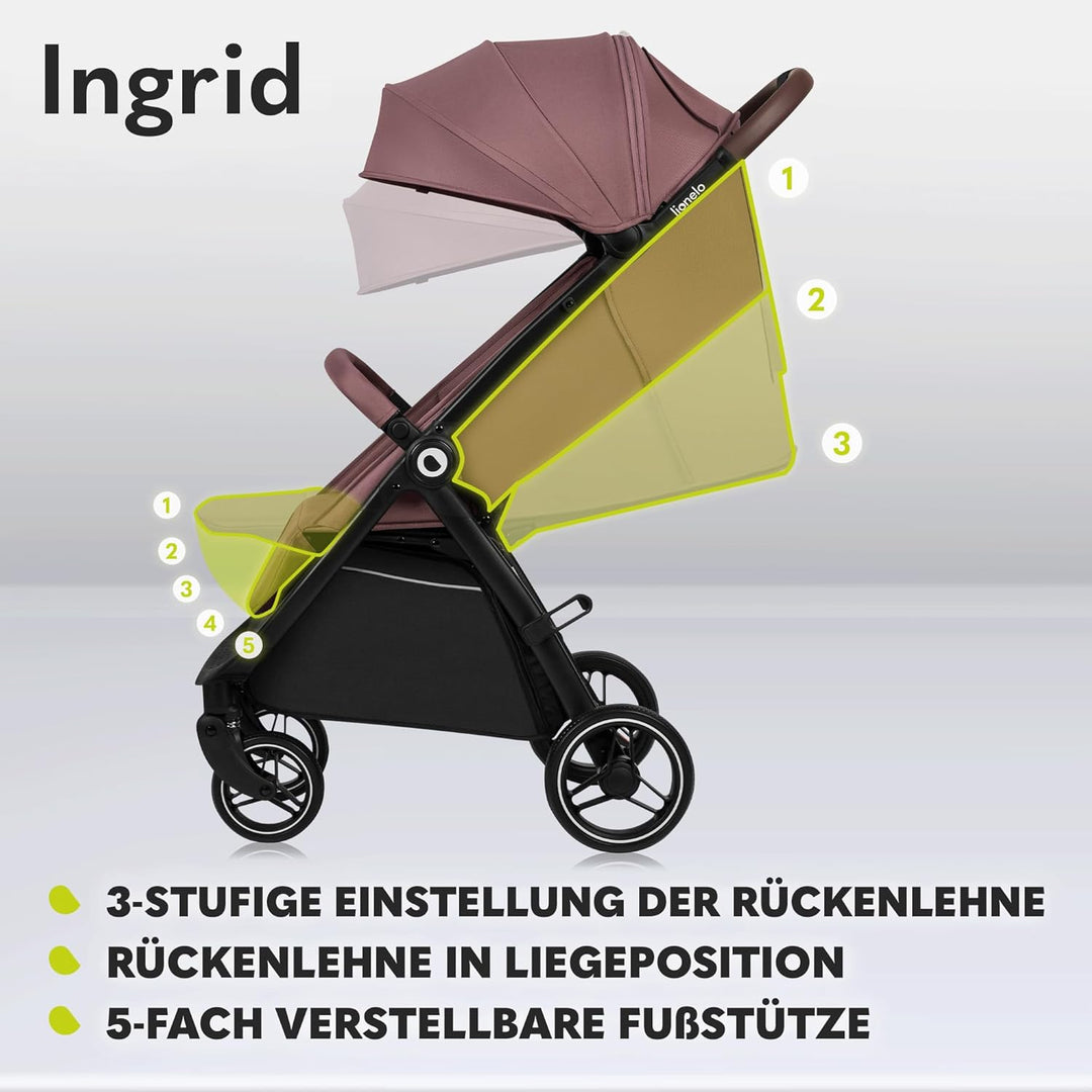 LIONELO INGRID Kinderwagen bis 22 kg von 6 Monaten bis 4 Jahren Grosse 360° schwenkbare Räder Volle