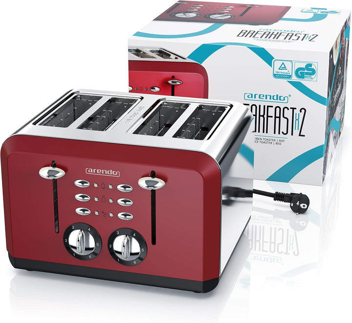 Arendo - Automatik Toaster 4 Scheiben - Edelstahlgehäuse - bis zu vier Sandwich und Toast-Scheiben -