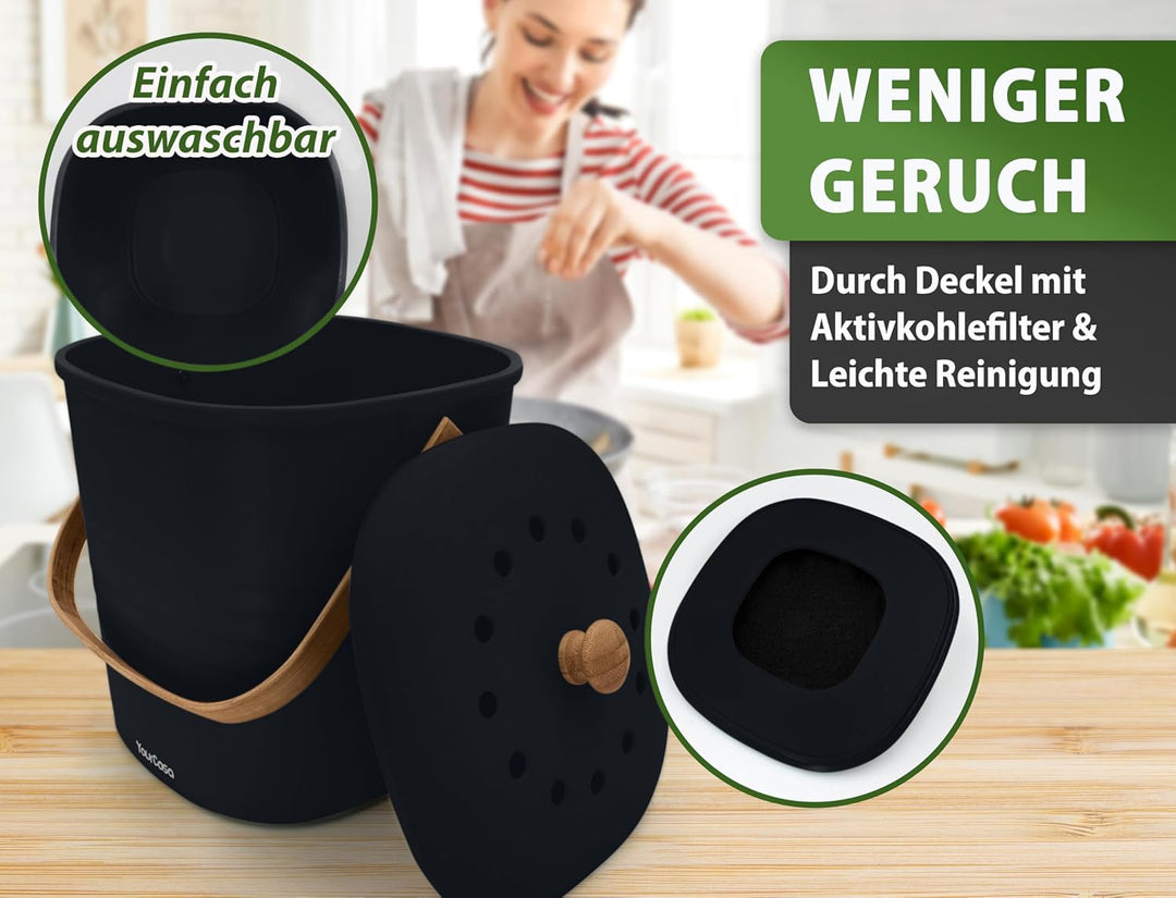 YourCasa Biomülleimer Küche klein 4L geruchsdicht für Biomüll - Komposteimer mit Aktivkohlefilter -