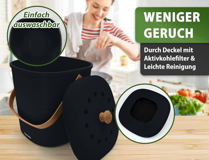 YourCasa Biomülleimer Küche klein 4L geruchsdicht für Biomüll - Komposteimer mit Aktivkohlefilter -